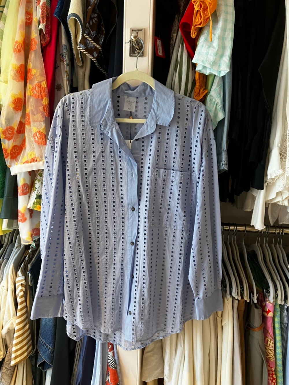 Calia Light Blue Eyelet Button-Up Coverup for Women